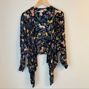 Patrons of Peace Drape Front Floral Open Cardigan